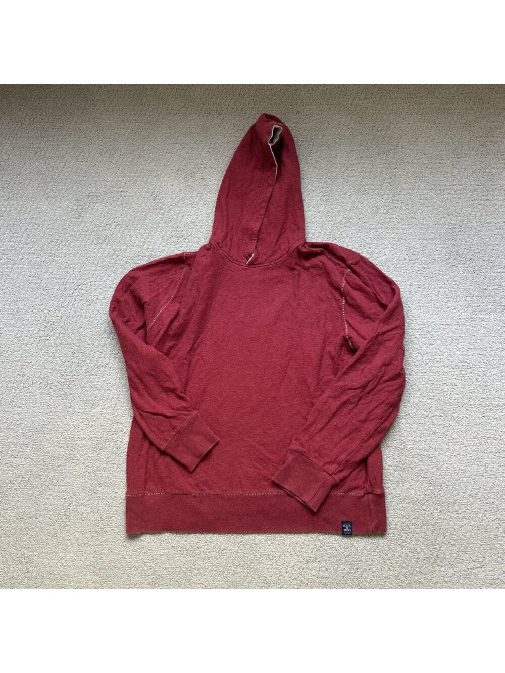 Lucky Brand Venice Burnout Lightweight Hoodie L Maroon Red Pullover Size Medium